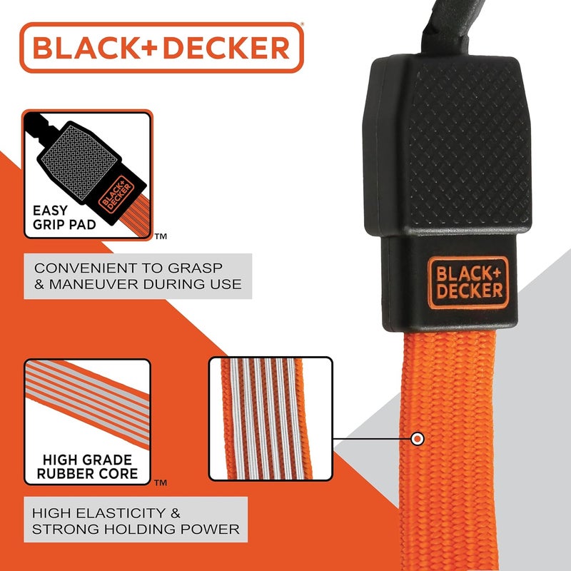 BLACK+DECKER BDX1012 Black/Orange 48" Flat Bungee Cord Straps, 2 Pack - Image 4